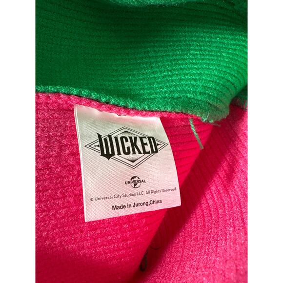 NWT Universal City Studios Wicked Adult Metallic Beanie Hat Pom Pom Pink Green - Picture 4 of 4